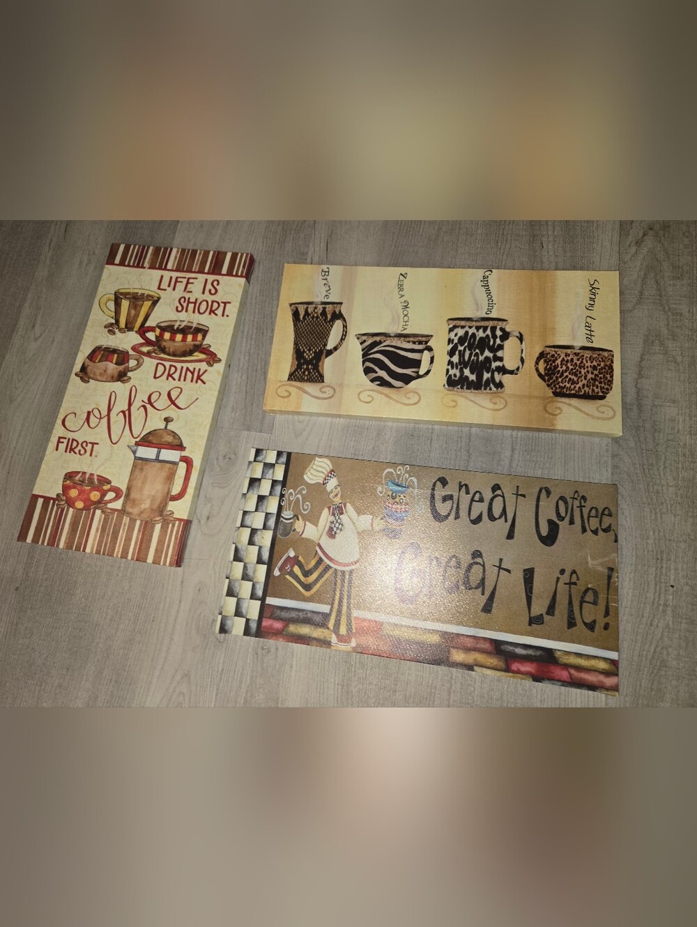 Kitchen Wall Art Panels - Neutral Brown Beige Coffee Mug Design